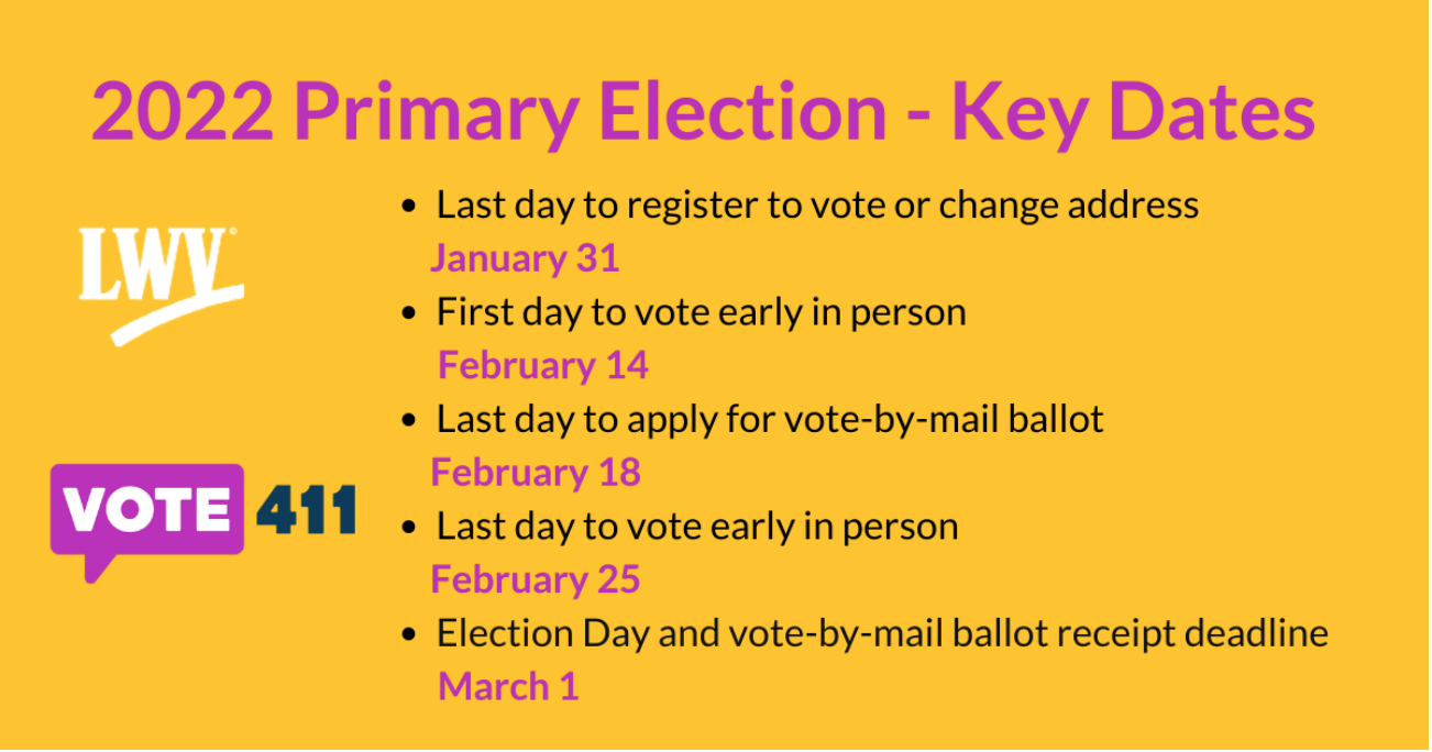 2022 Primary Election Calendar Election Dates And Checklist For Voting - League Of Women Voters Of Hays  County, Texas