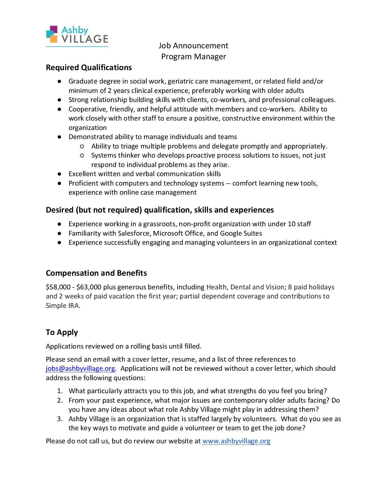 Program Director Job Description Non Profit Free Online Document