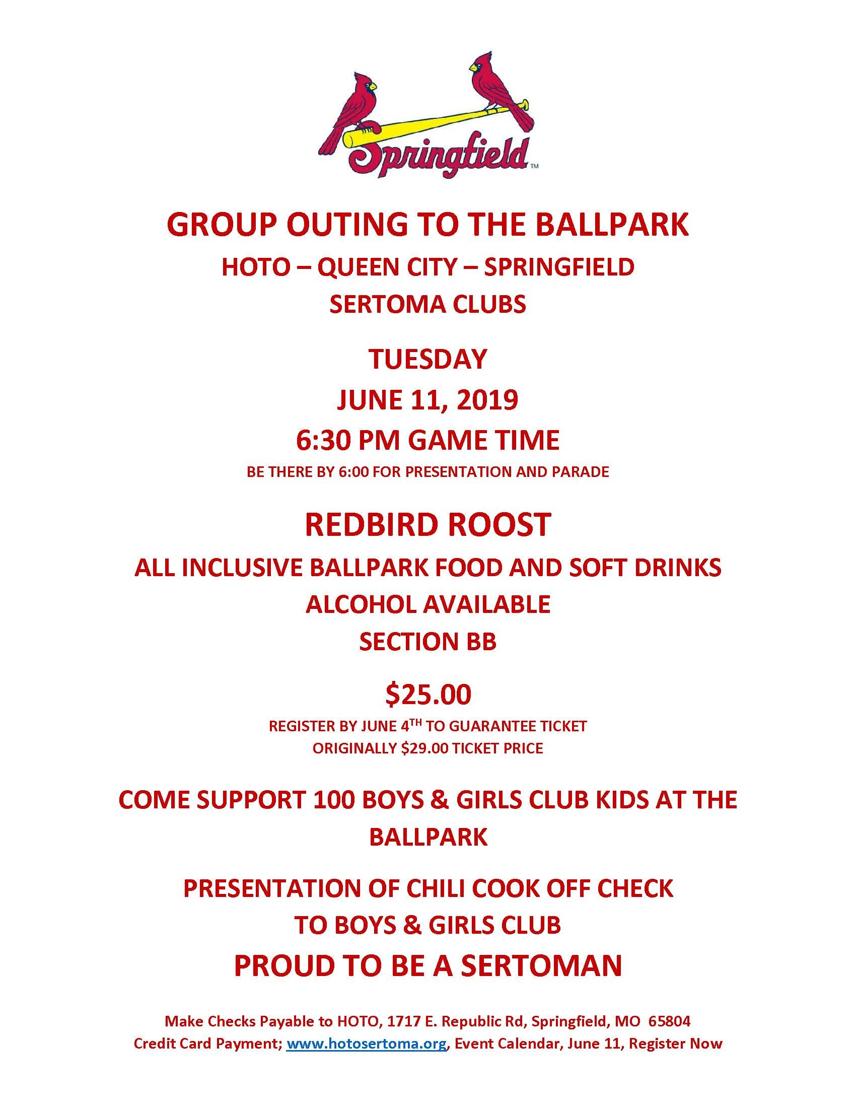 Group Outing To The Ballpark - Events - Heart of the Ozarks Sertoma Club
