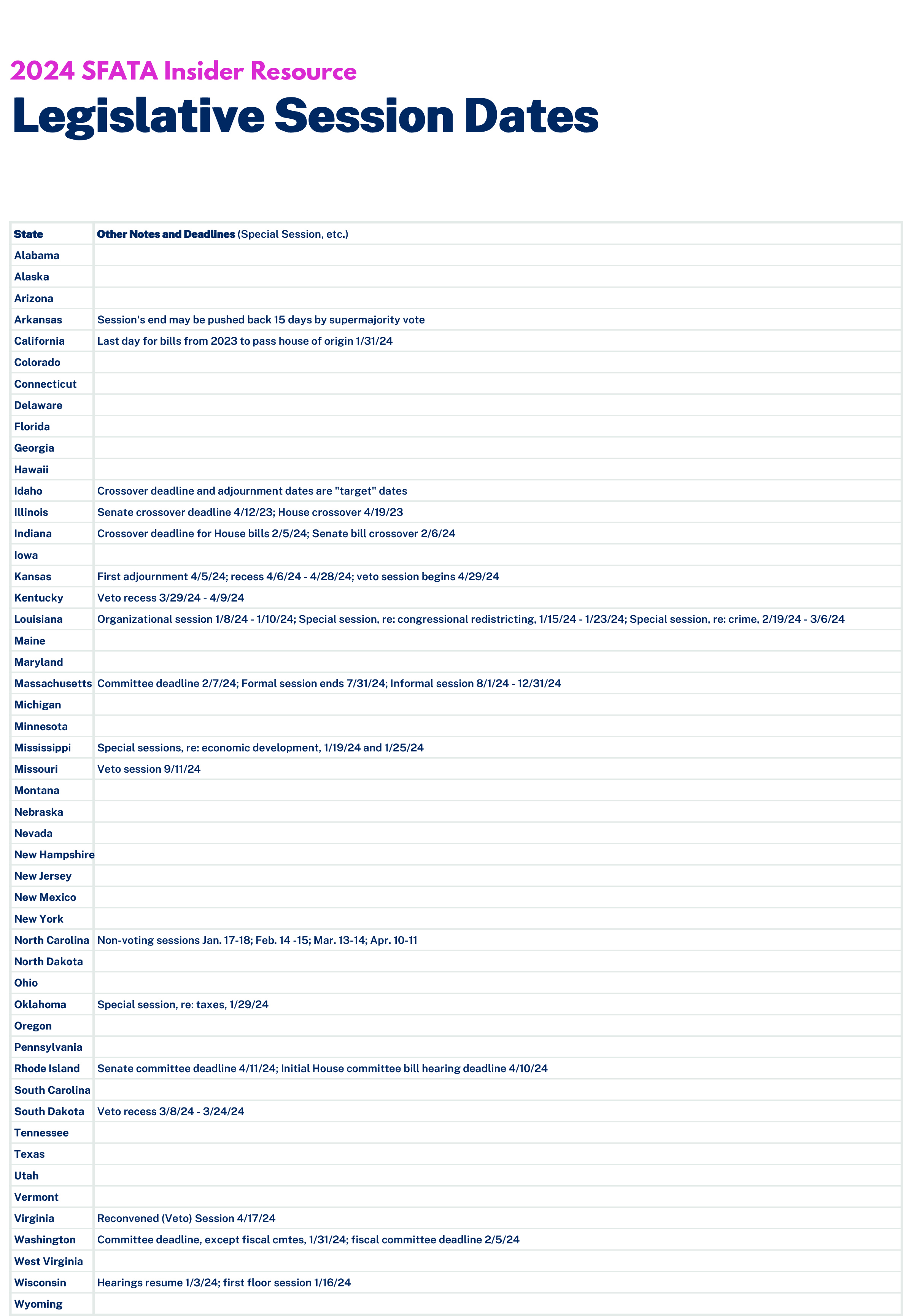 2024 Session Calendars - Smoke Free Alternatives Trade Association