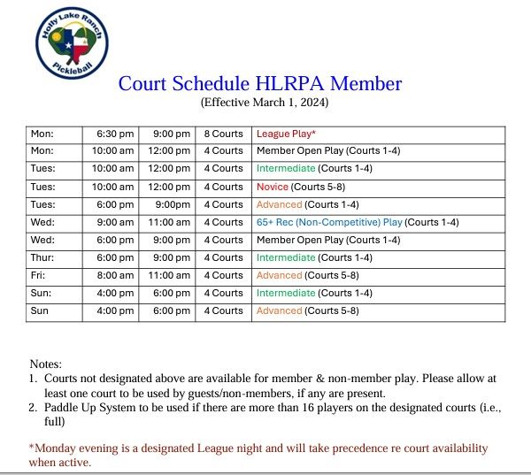 Pickleball Association Holly Lake Ranch Association