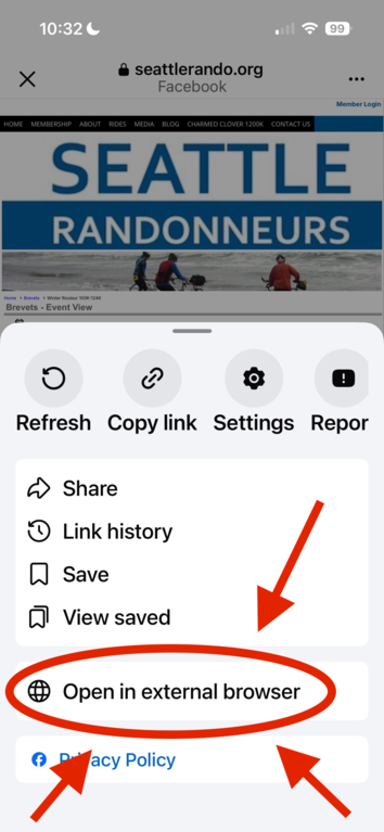 FB IOS App Open In Browser Menu