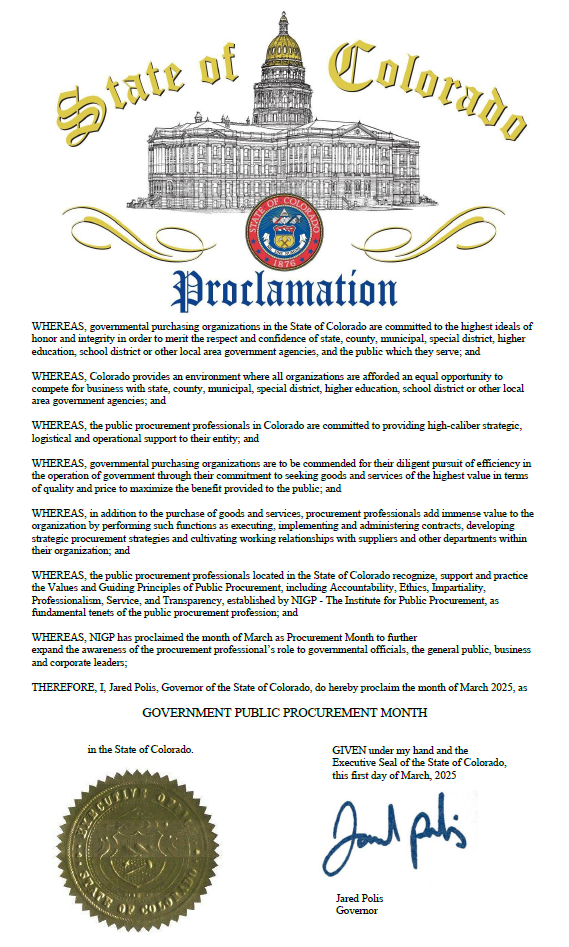2025 State of Colorado Government Public Procurement Month - Rocky