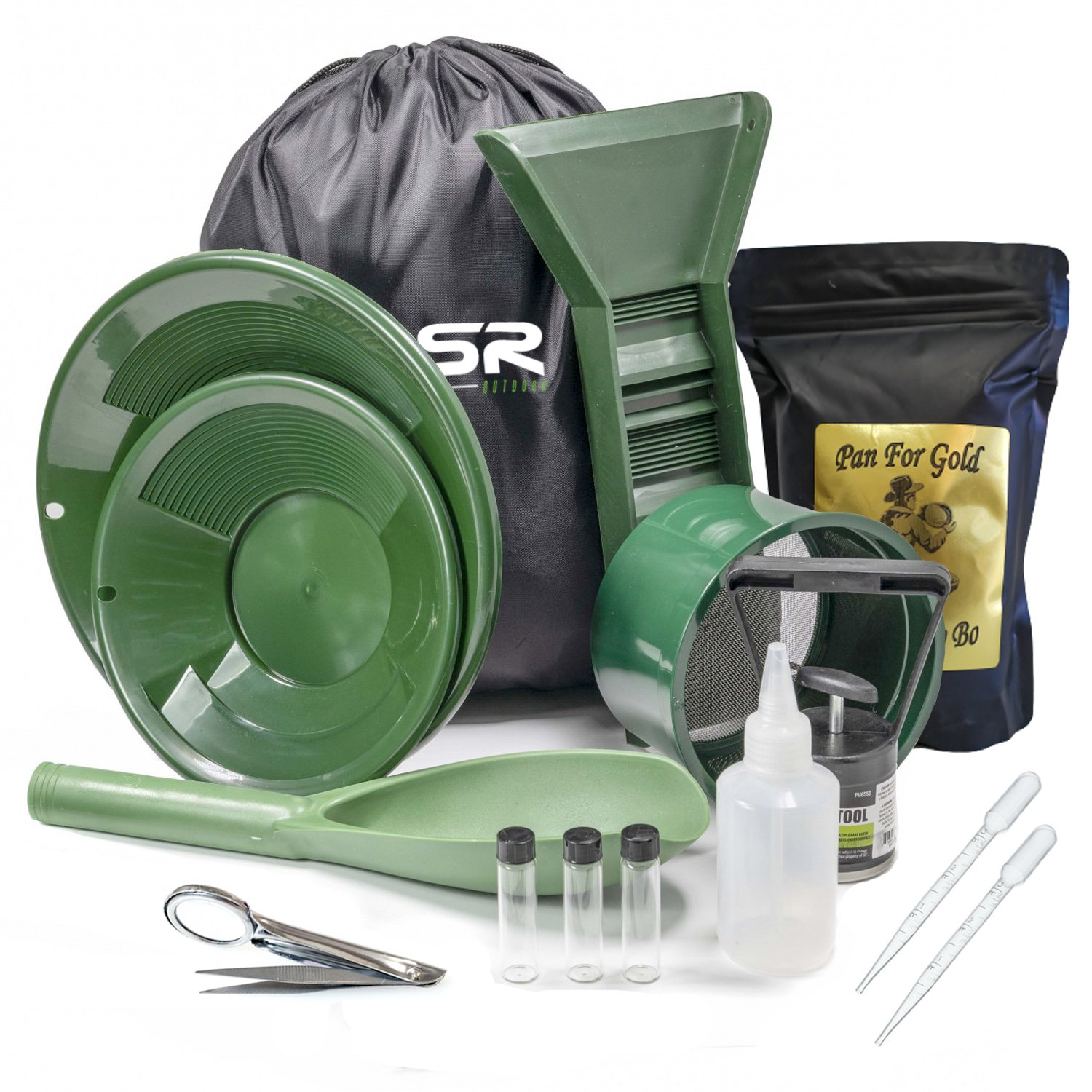 We’ve paired one of our most popular gold panning backpack kits with a 3lbs bag of Bobby Bo paydirt, meaning you can practice and enhance gold panning