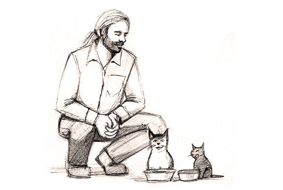 Rafa feeding Murakami and Mujercita