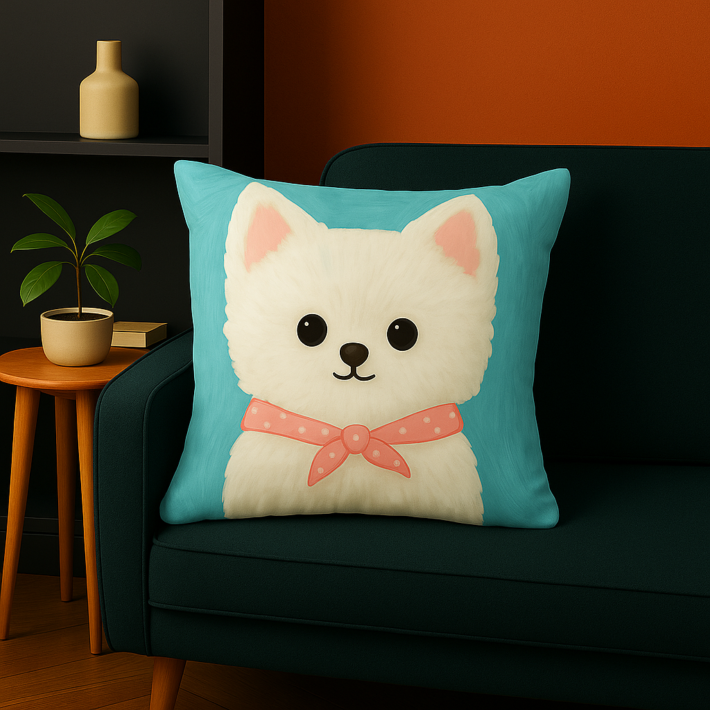 Funda de Cojín 45x45 cm Cachorro Blanco Fondo Azul Tierno 781