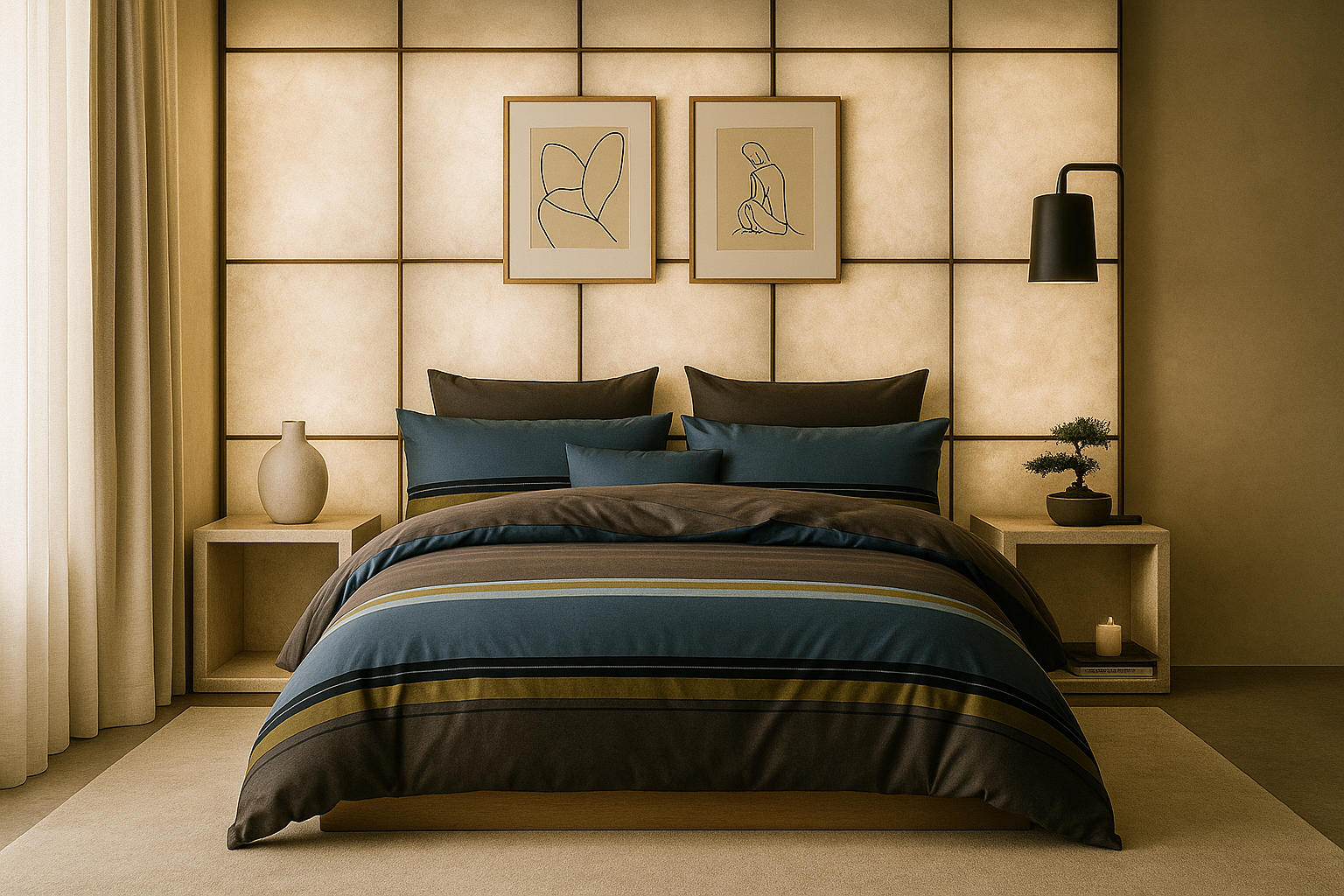 Sábanas multicolor en dormitorio elegante - detalle 1