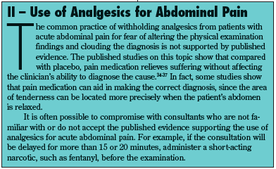 use of analgesics for abdominal pain