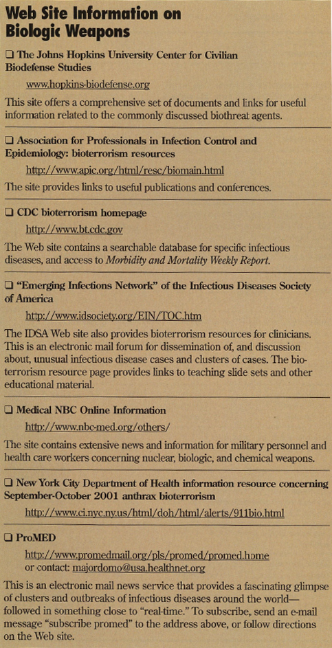 Web site information on biologic weapons