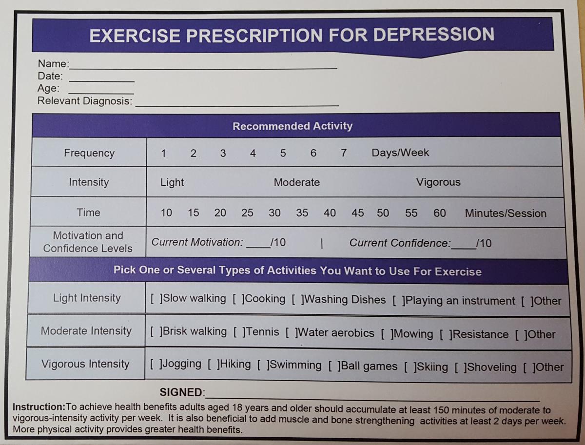Prescribing Exercise as an Intervention for Depression