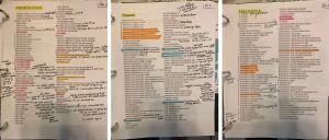 I reviewed the list of answer prompts, making sure I knew what each item was and what it could be used for. I also made note of how each choice played on one another from section to section. As a result, I then color coded and wrote in the margins of my study notes to make a “quick guide.”