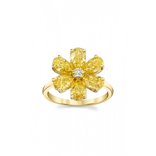 Norman Silverman Fancy Vivid Yellow Pear Shape Flower Ring F21707