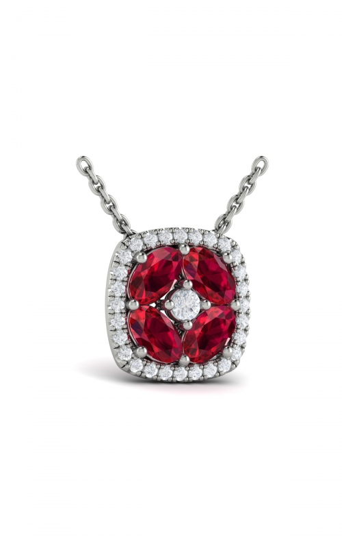Vlora Adelle Diamond Cushion Halo and Multi Oval Ruby with Center Diamond Necklace VP60797R-14WGproduct image