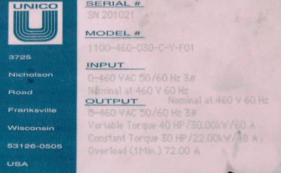 UNICO 1100-460-030-C-Y-F01 label image