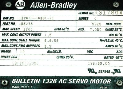 New Refurbished Exchange Repair  Allen-Bradley Motors-AC Servo 1326AB-B430E-21 Precision Zone