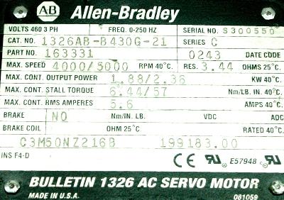 New Refurbished Exchange Repair  Allen-Bradley Motors-AC Servo 1326AB-B430G-21 Precision Zone