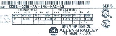 Allen-Bradley 1336S-C050-AA-EN4-HA2-L5 label image