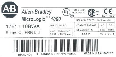 Allen-Bradley 1761-L16BWA label image