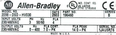 Allen-Bradley 2098-DSD-HV030 label image