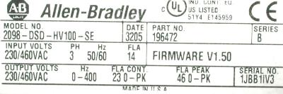 Allen-Bradley 2098-DSD-HV100-SE label image