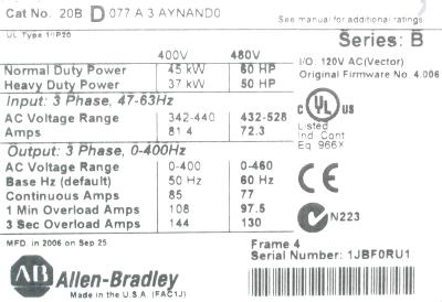 Allen-Bradley 20BD077A3AYNAND0 label image