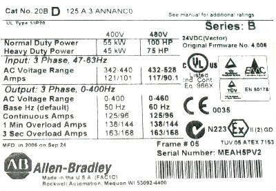 Allen-Bradley 20BD125A3ANNANC0 label image