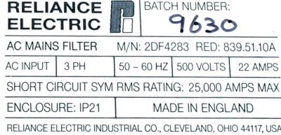 RELIANCE ELECTRIC 2DF4283 label image