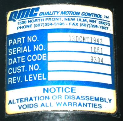 QMC-QUALITY MOTION CONTROL 33DCMT1943 label image