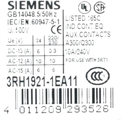 Siemens 3RH1921-1EA11 label image