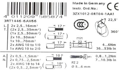 Siemens 3RT1446-6AV66 label image