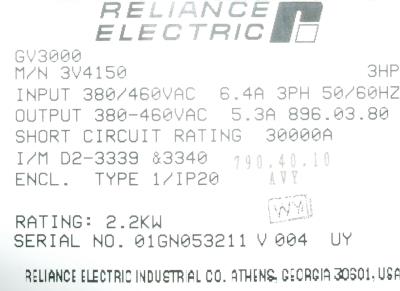 RELIANCE ELECTRIC 3V4150 label image