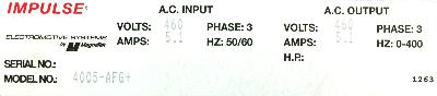 Magnetek 4005-AFG+ label image