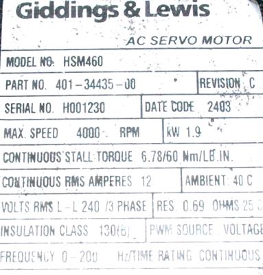Giddings and Lewis 401-34435-00 label image