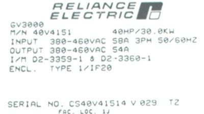 RELIANCE ELECTRIC 40V4151 label image