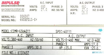 Magnetek 460AFD15-G+ label image