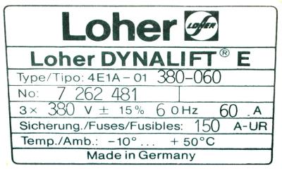Loher 4E1A-01380-060 label image