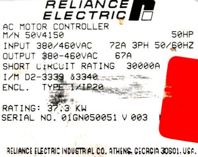 RELIANCE ELECTRIC 50V4150 label image