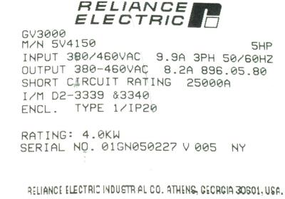 RELIANCE ELECTRIC 5V4150 label image