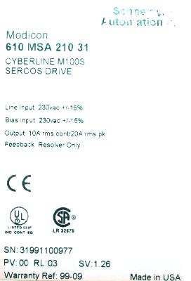 MODICON 610MSA21031 label image