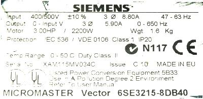 Siemens 6SE3215-8DB40 label image