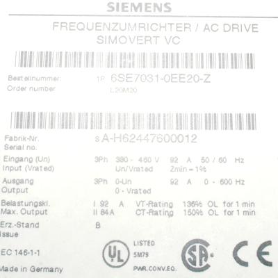 Siemens 6SE7031-0EE20-Z label image