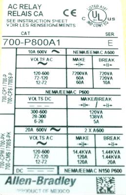 Allen-Bradley 700-P800A1 label image