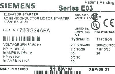 Siemens 72GG34AFA label image