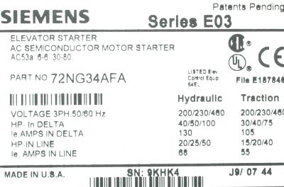 Siemens 72NG34AFA label image