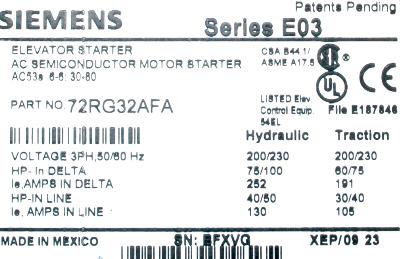 Siemens 72RG32AFA label image