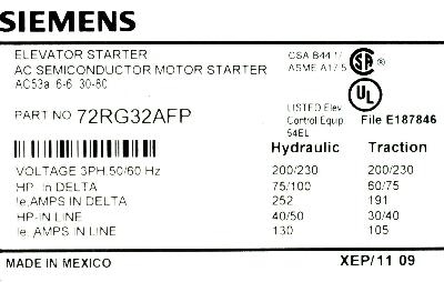 Siemens 72RG32AFP label image