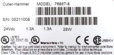 Cutler-Hammer 7685T-8 label image