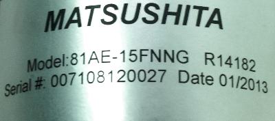 Matsushita 81AE-15FNNG label image