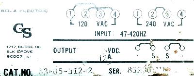 SOLA ELECTRIC 83-05-312-2 label image