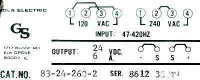SOLA ELECTRIC 83-24-260-2 label image